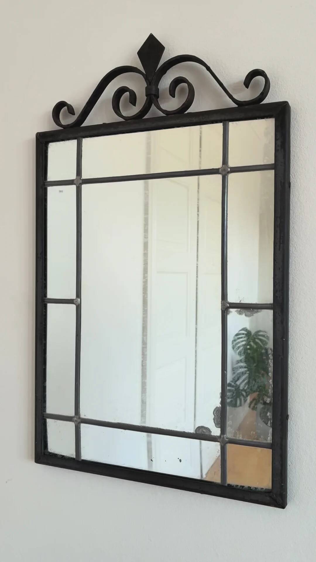 Art Deco black wrought iron wall mirror, Belgium, 1930s
