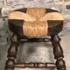 Set of 2 stools in wood and woven straw vintage 1960