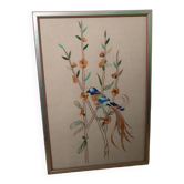 Embroidered picture blue and orange bird