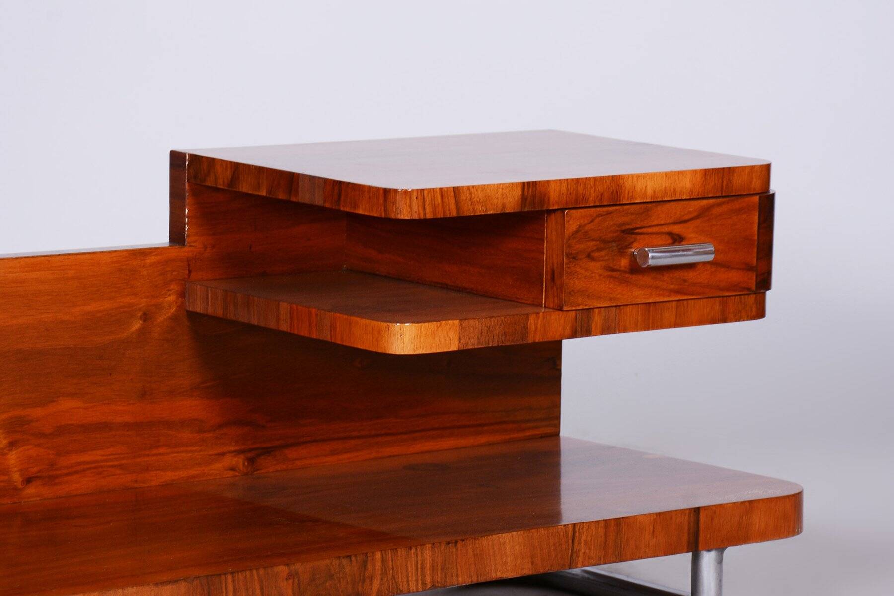 Art Deco Pedestal Table in Walnut & Chrome attributed to Mücke Melder, Czech, 1930s