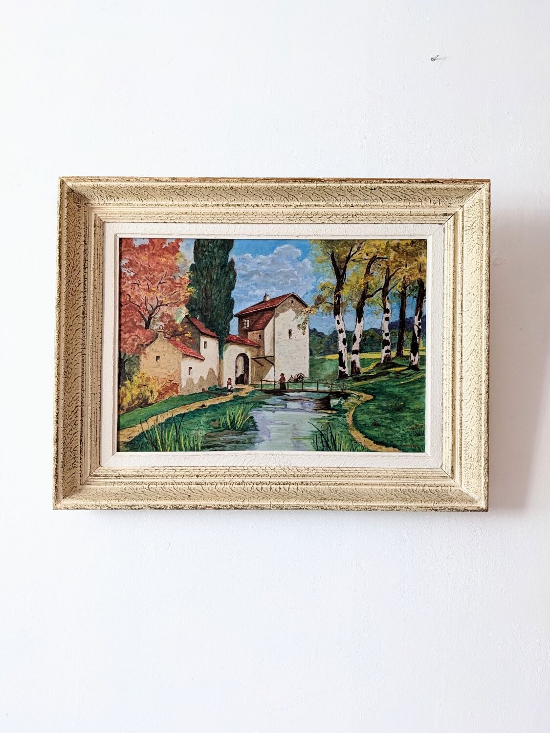G Paul (20th century school) House by the river Oil on canvas Signed lower right Framed
Painting signed G Paul mill lake characters and trees
Very good condition 
Dimensions of the painting 50 cm x 35 cm 
Dimensions of the wooden frame with slight wear 64 cm * 49 cm (Depth about 6 cm)