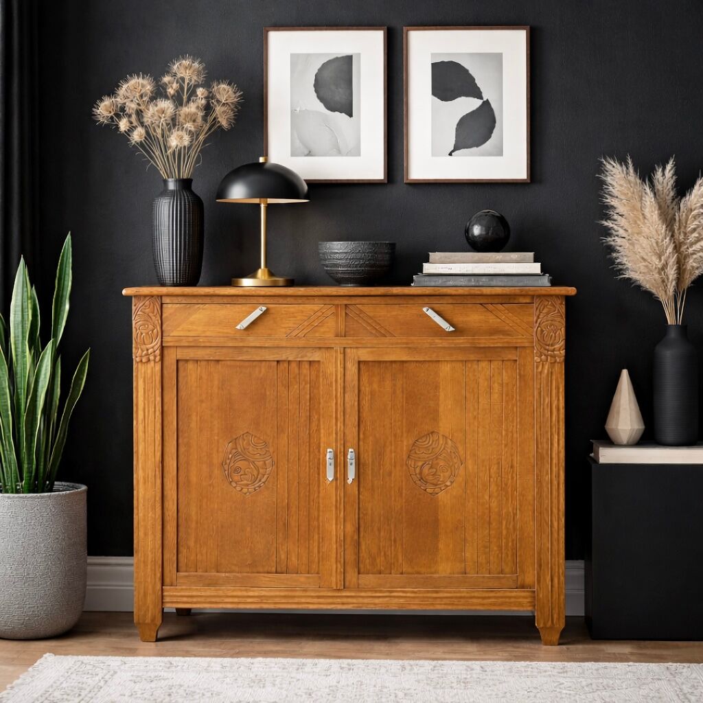 Art Deco buffet in raw and solid oak, 1935.