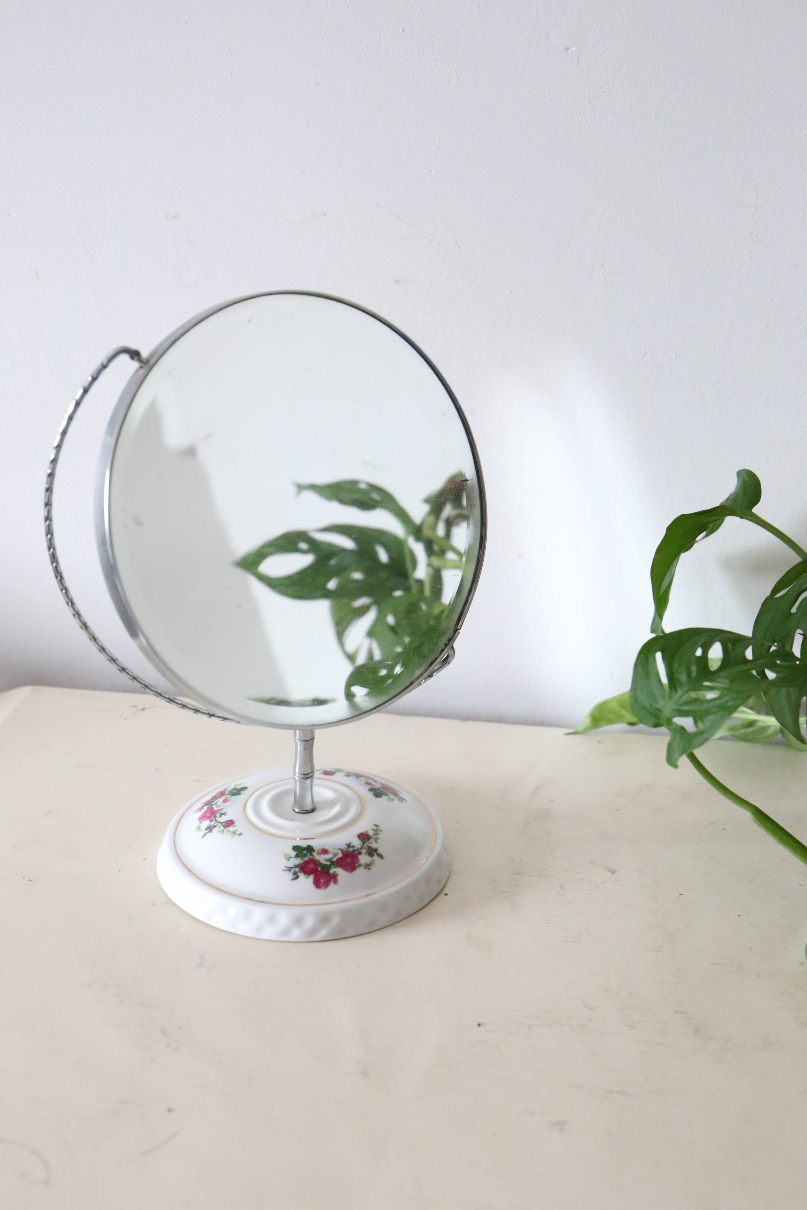 Standing mirror, porcelain base, vintage