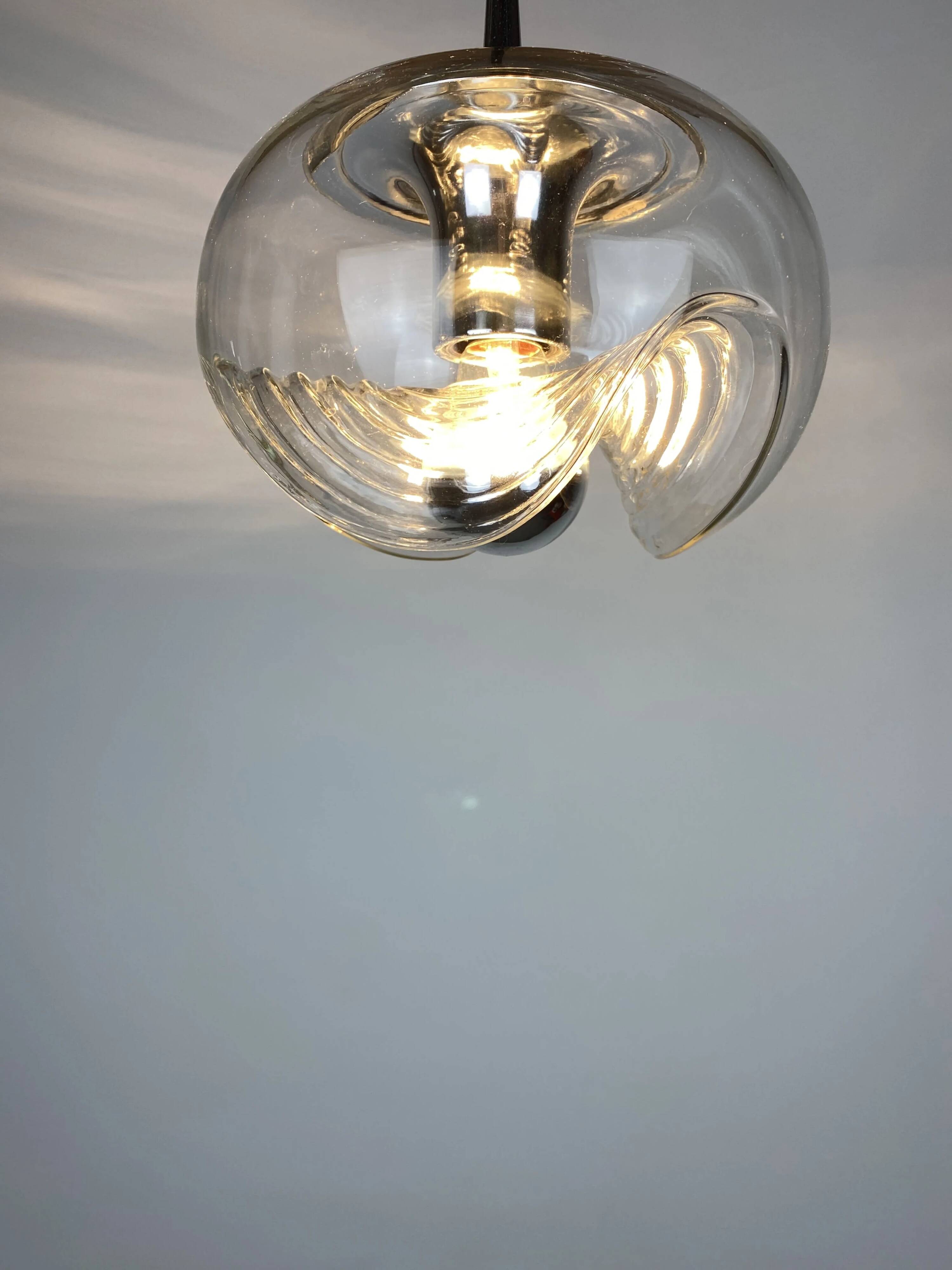 Peill & Putzler Futura suspension in ribbed glass and chrome 1970