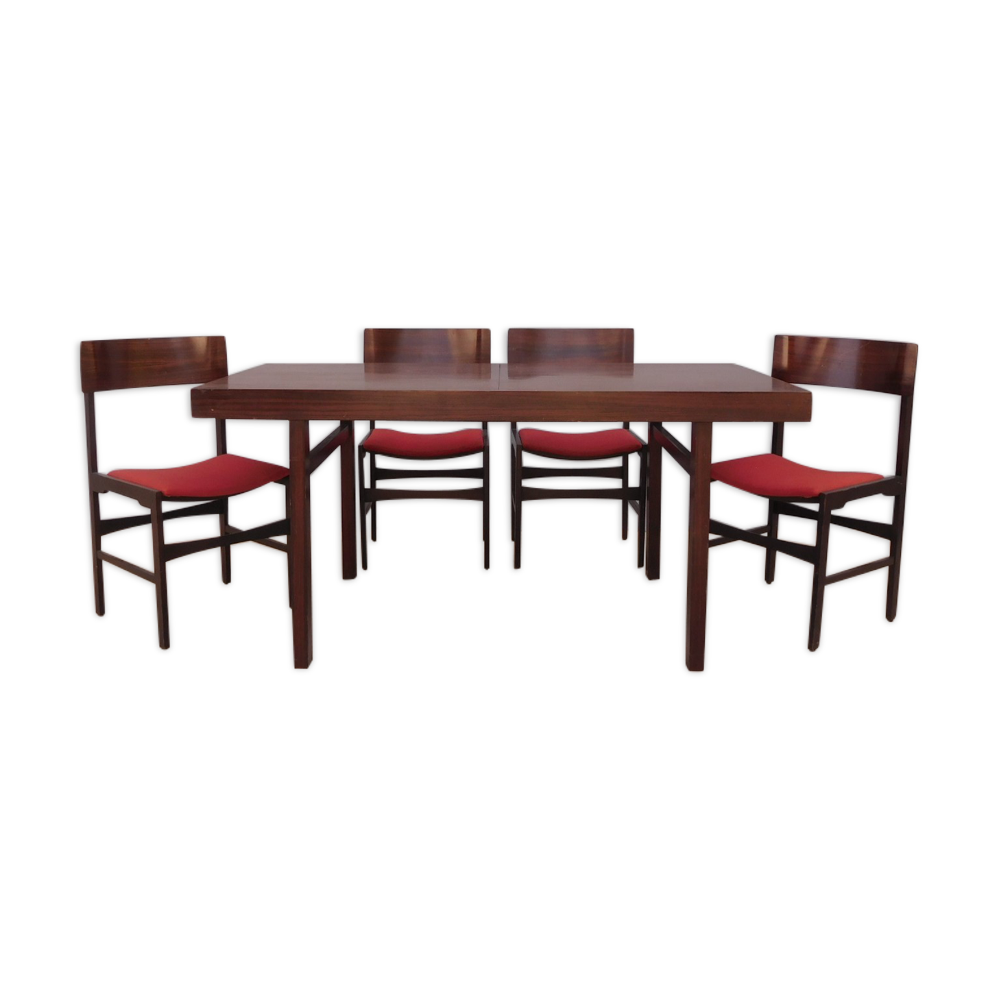 Rosewood extension table set and its 4 vintage chairs
