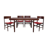 Ensemble table à rallonge en palissandre et ses 4 chaises vintage