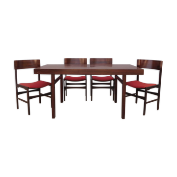 Rosewood extension table set and its 4 vintage chairs