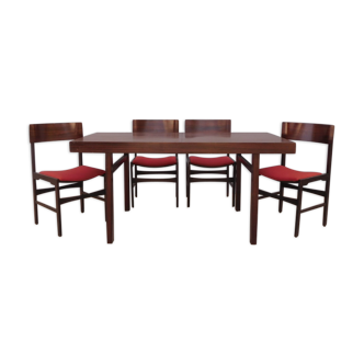 Rosewood extension table set and its 4 vintage chairs