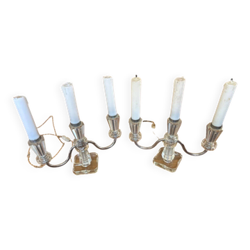 Pair of Electrified Art Deco Candle Holders – Cut Crystal & Chrome Metal 1
