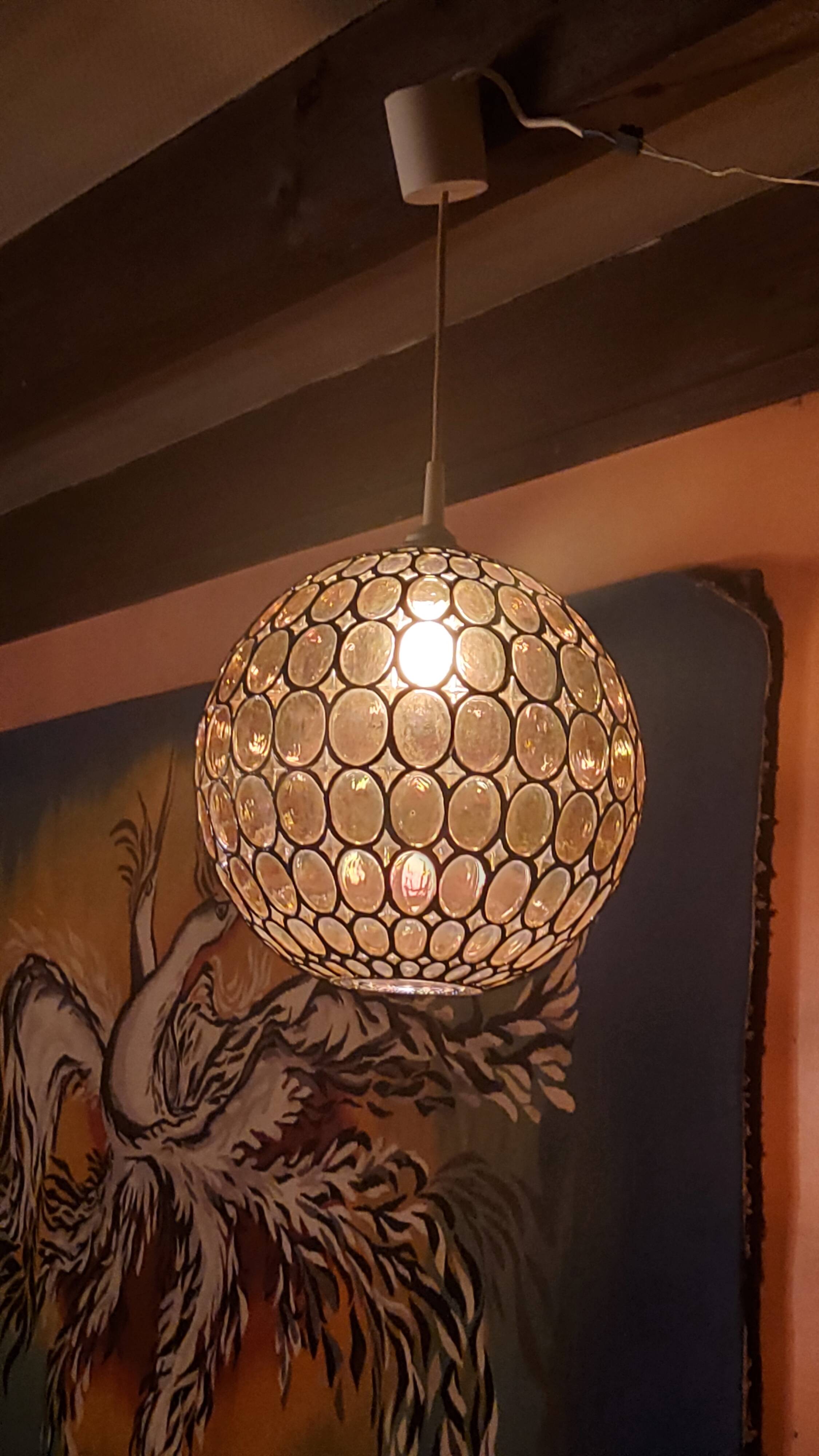 Ball pendant light in orange and enameled glass from the 70s