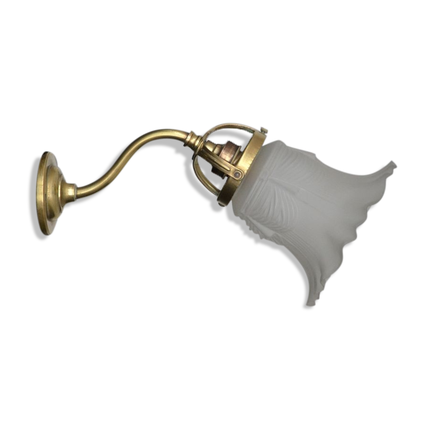 Brass gooseneck wall lamp and tulip lampshade