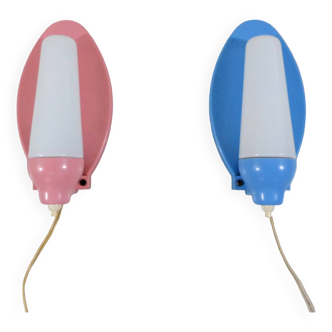 Set of 2 Wall lamps pink & blue 1950’s