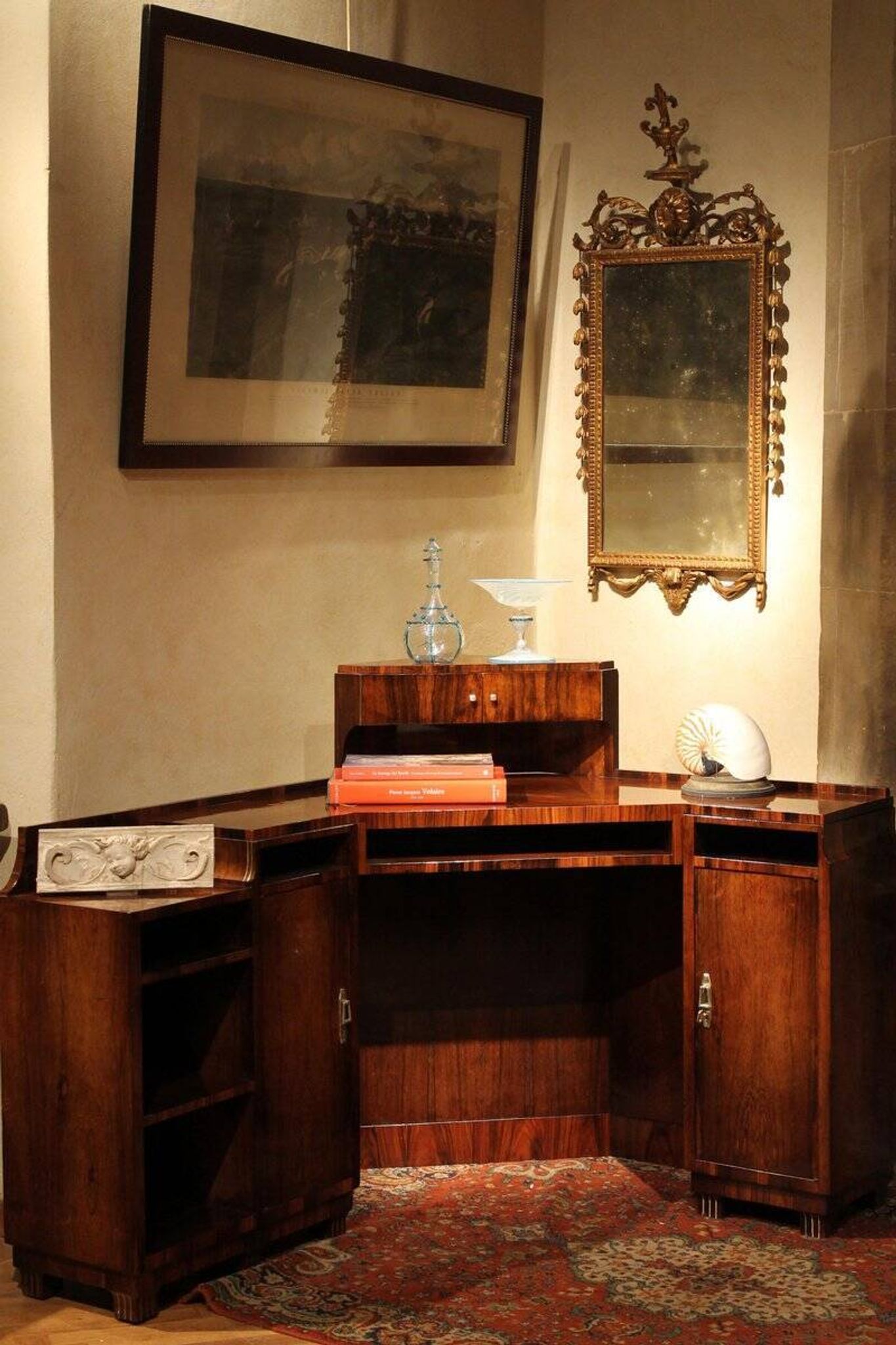 Art Deco Veneer Writing Desk or Vanity Table, 1920s