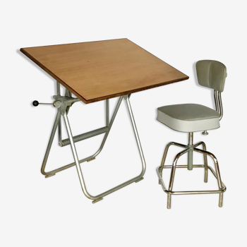 Architect Heliolithe vintage drafting table and Chair