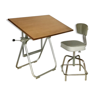 Architect Heliolithe vintage drafting table and Chair