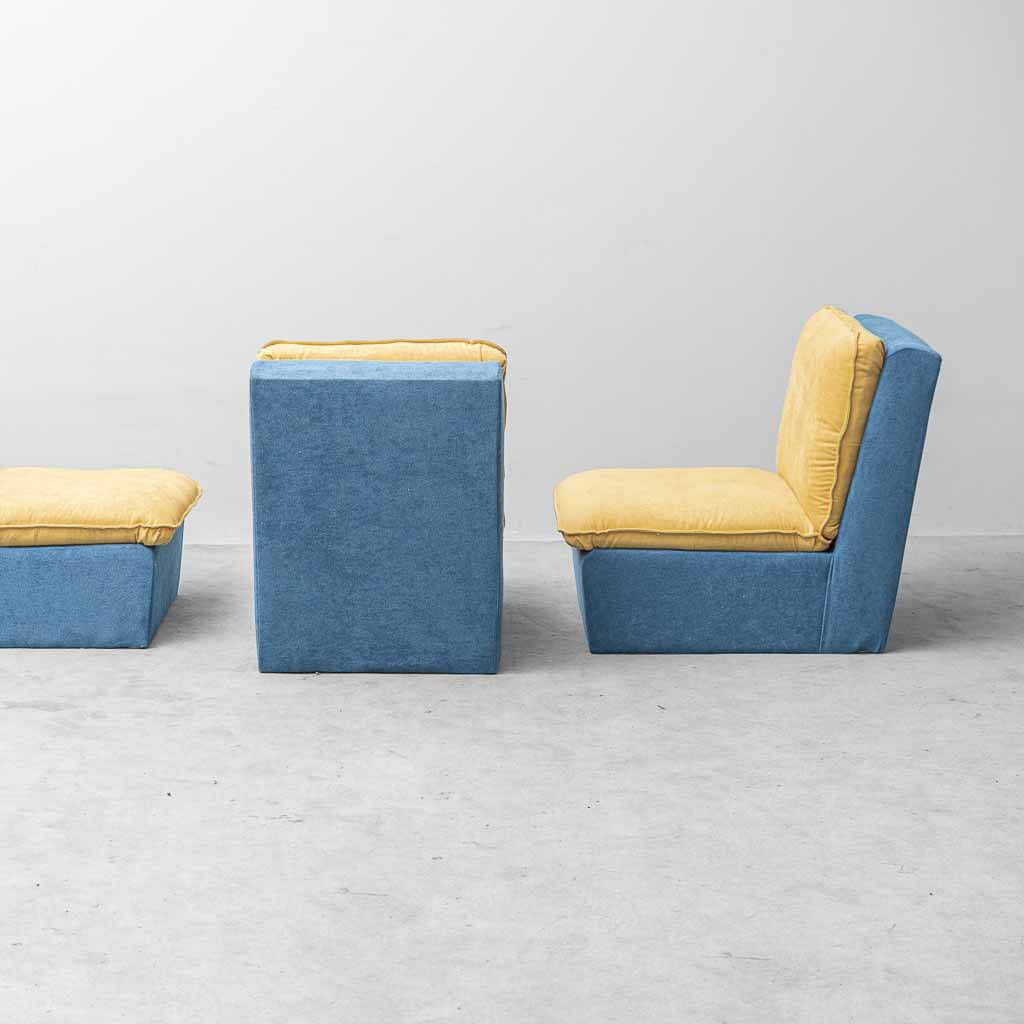 Vintage modular sofa with 3 elements in two-tone fabric – 1970s