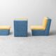 Vintage modular sofa with 3 elements in two-tone fabric – 1970s