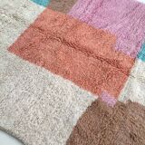 Moroccan Berber carpet Boujaad ecru with colorful flats 273x206cm