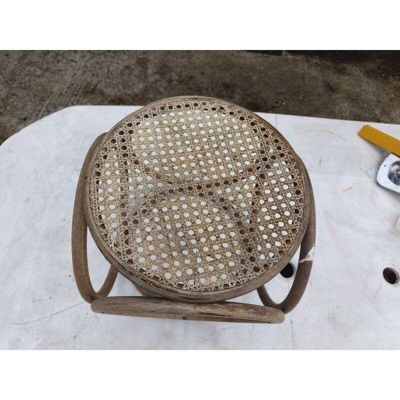 Pouf 1900 curved beech wood and caning