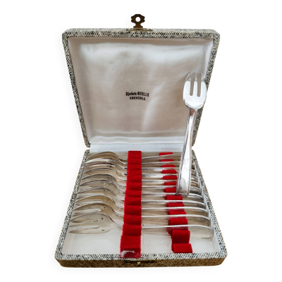 Coffret de 12 fourchettes à dessert/ poisson en métal argenté avec poinçon