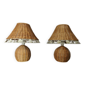 Paire de lampes en rotin,