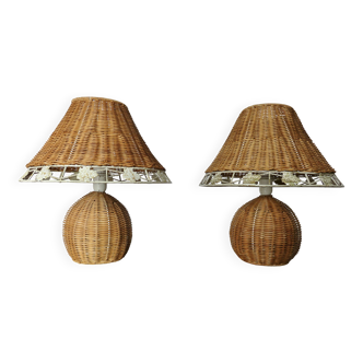 Pair of rattan lamps, 1980s