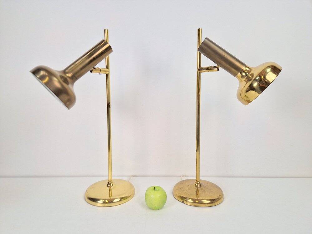 Vintage Brass Trumpet Table Lamps by Solken Leuchten, 1970s, Set of 2