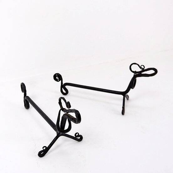 Pair of wrought iron dachshund andirons