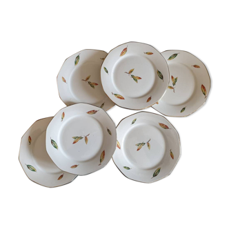 Assiettes plates anciennes X6 modèle "Nemours" de la manufacture française de Saint Amand