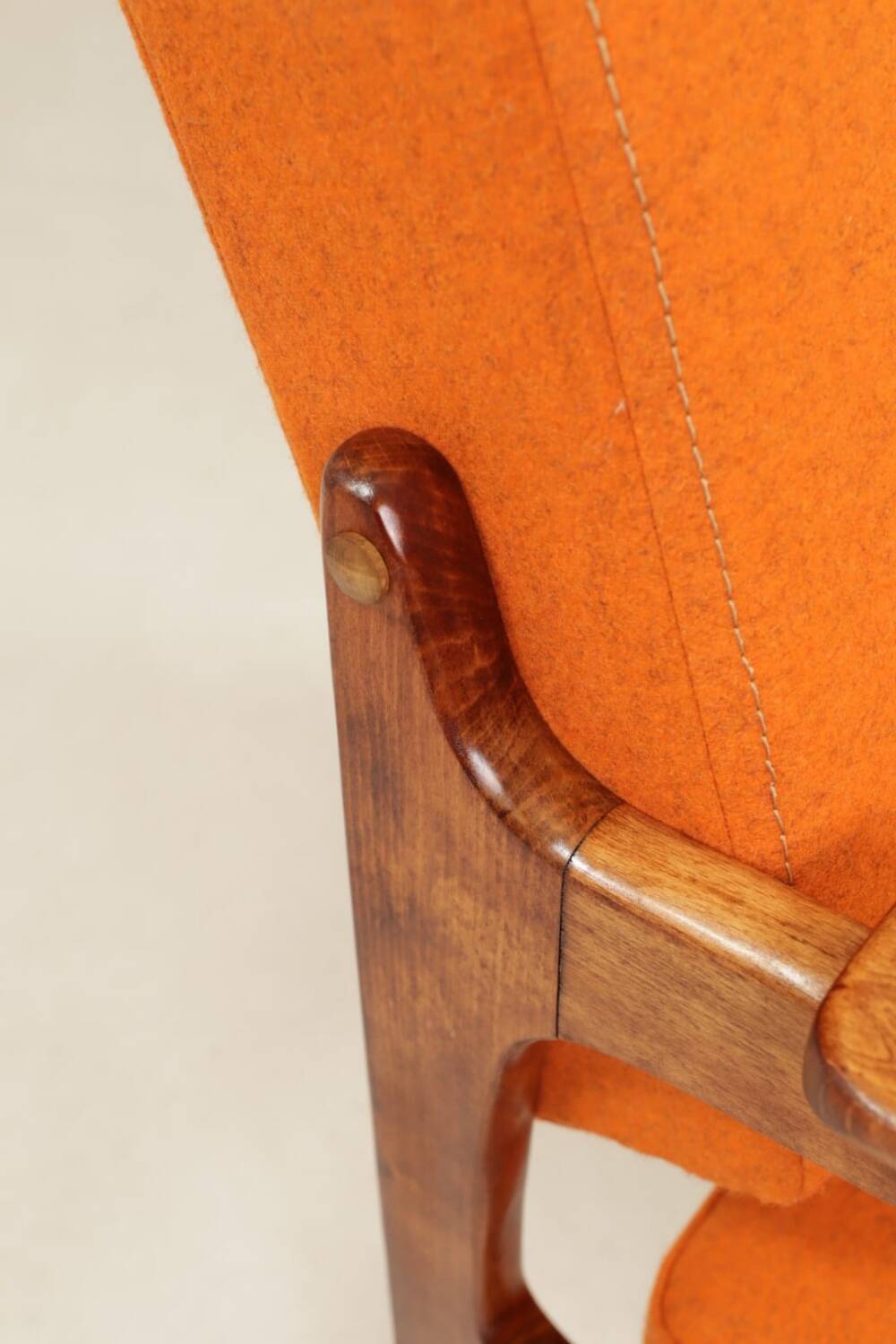 Vintage Orange Armchair Wool Upholstery Walnut Color Wood