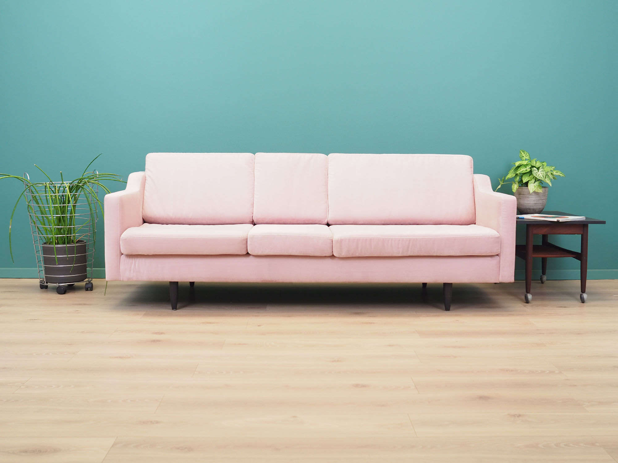 Pink velvet sofa, Danish design, 80's, production: Denmark