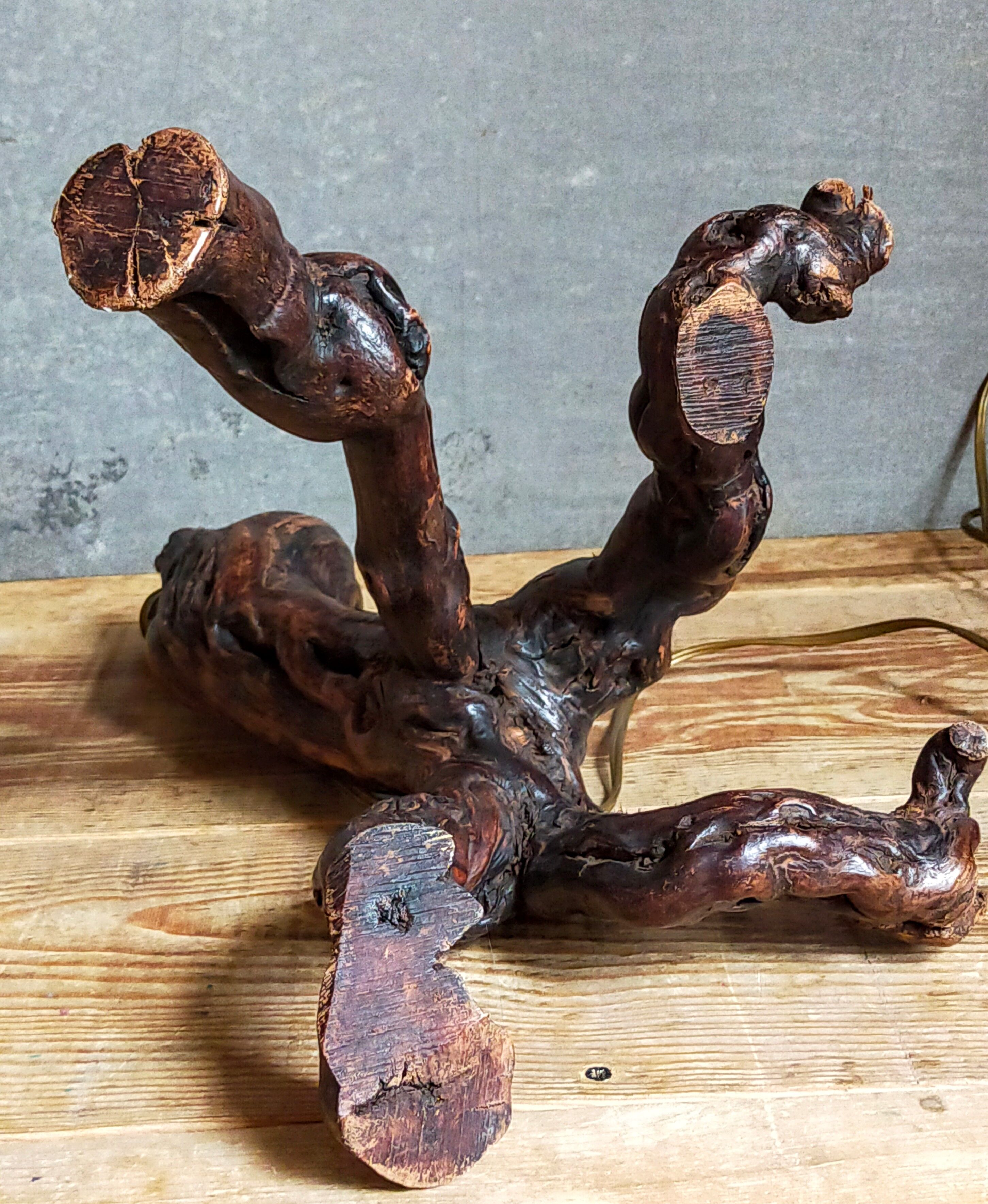 Pied de lampe bois cep de vigne Art-populaire ancien