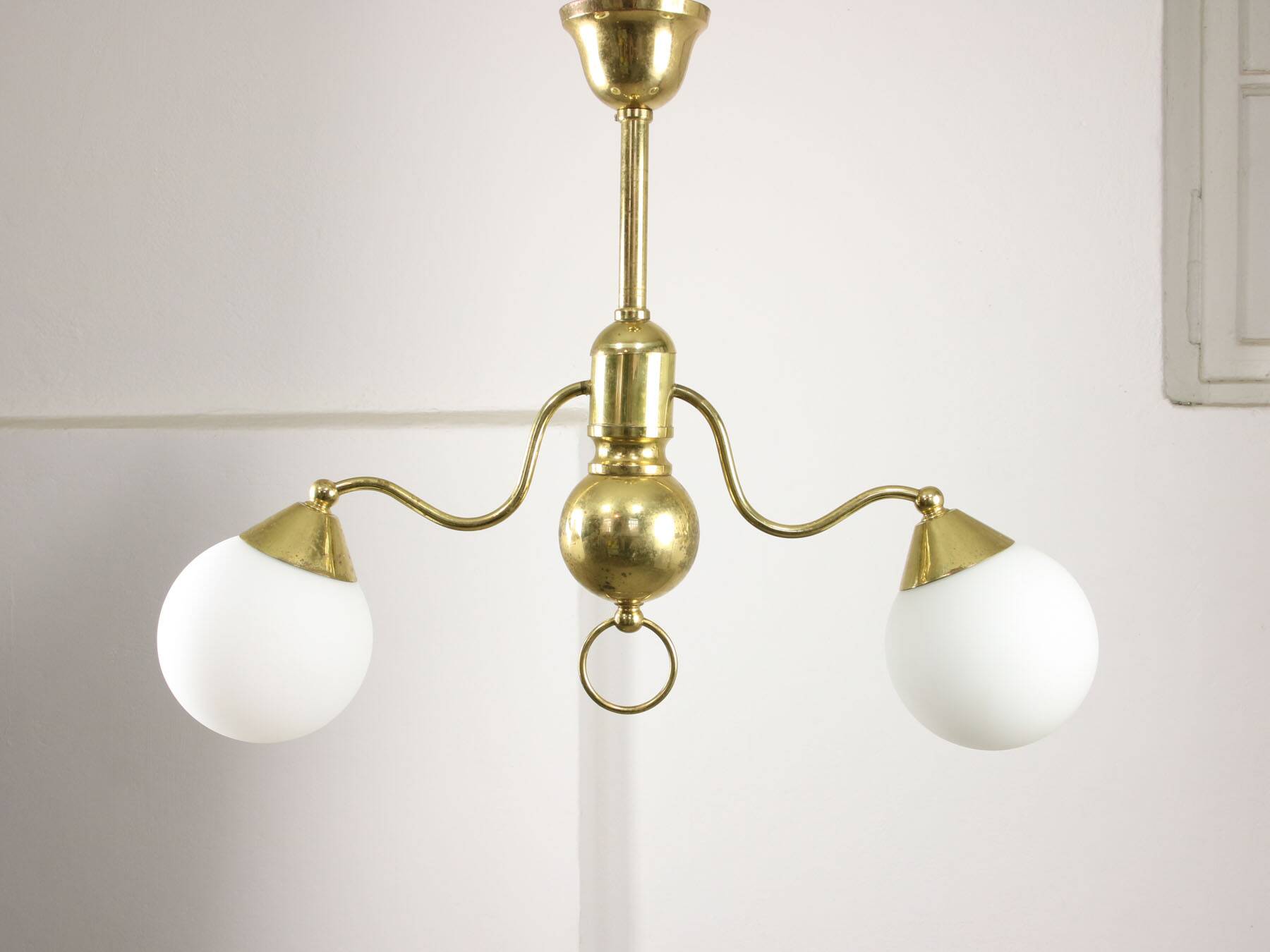 Art Deco Italian Brass and Opaline Chandelier