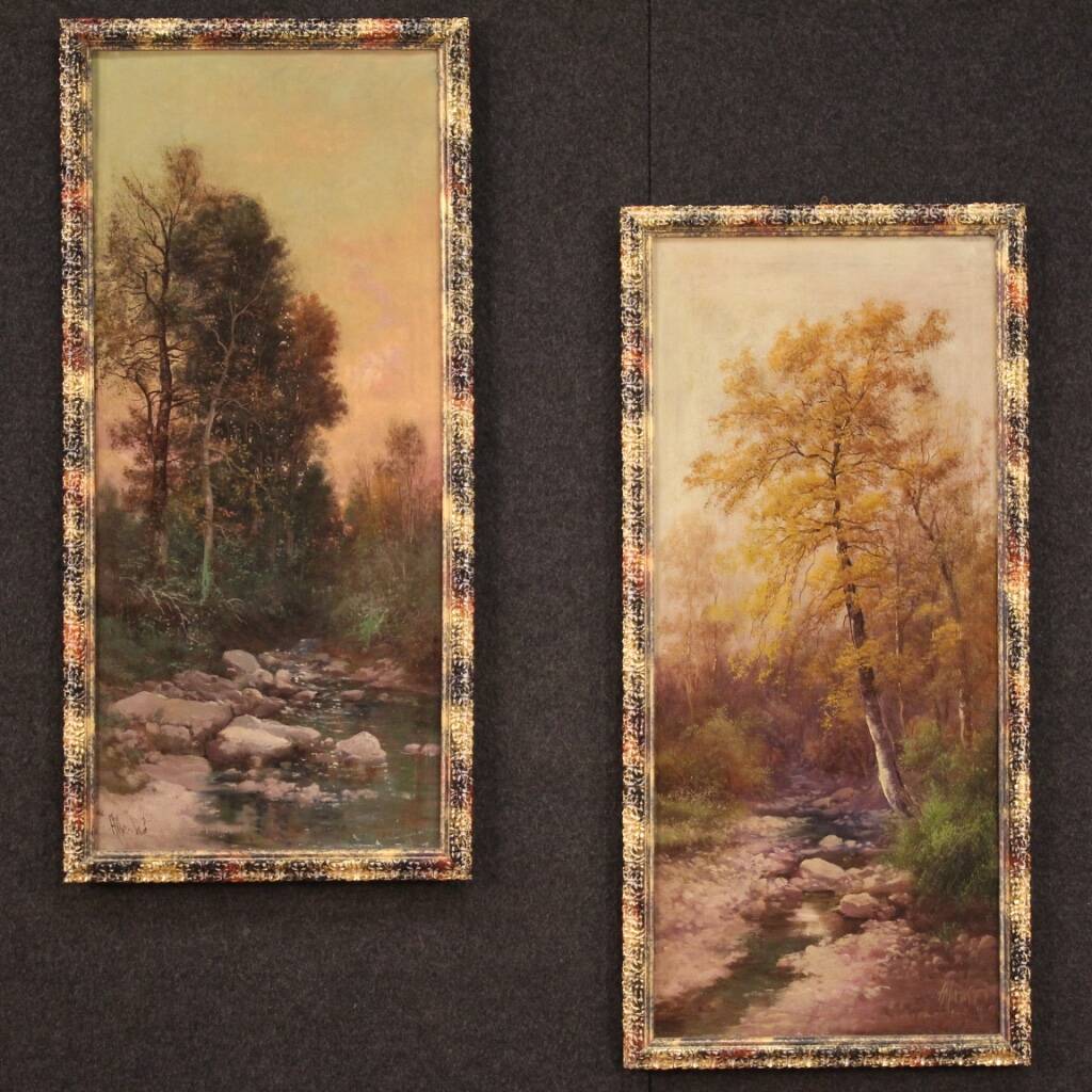 Signed painting landscape in impressionist style from the 19th century