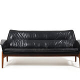 1950s Leather and Teak Wing Sofa by Ib Kofod-Larsen