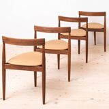 Ensemble de salle à manger en teck par Hans Olsen, 4 chaises, table ronde, style danois moderne, années 1950