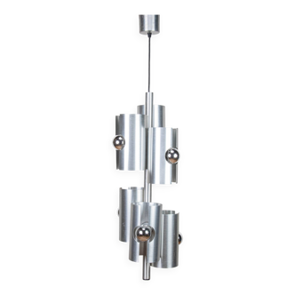 Lustre en métal brossé par Polam Bielsko, années 1960-1970