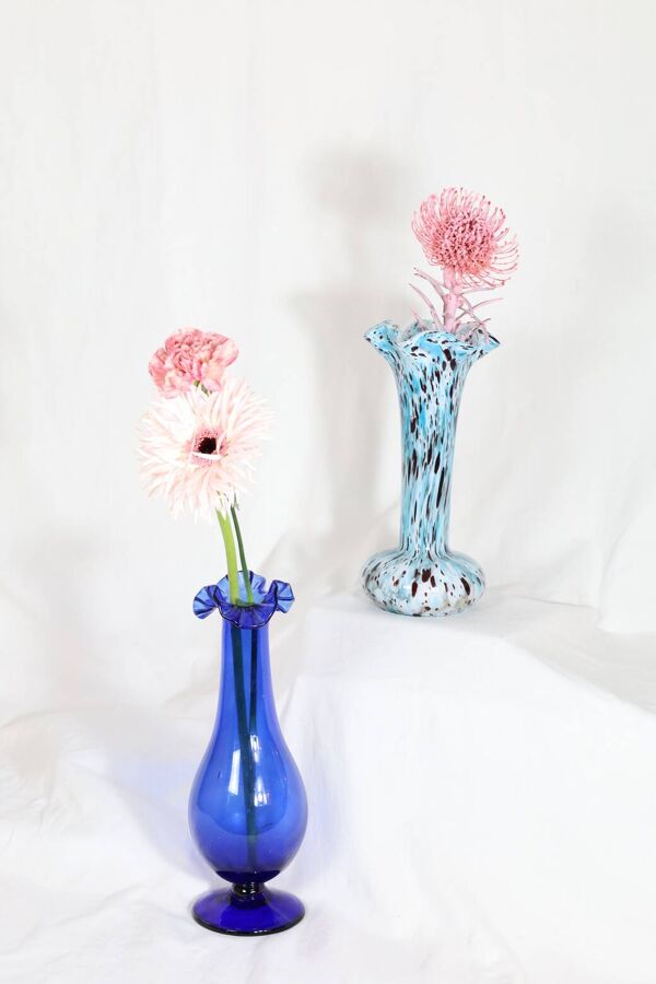 VASE EN VERRE DE CLICHY MOUCHETÉ BLEU ET MARRON