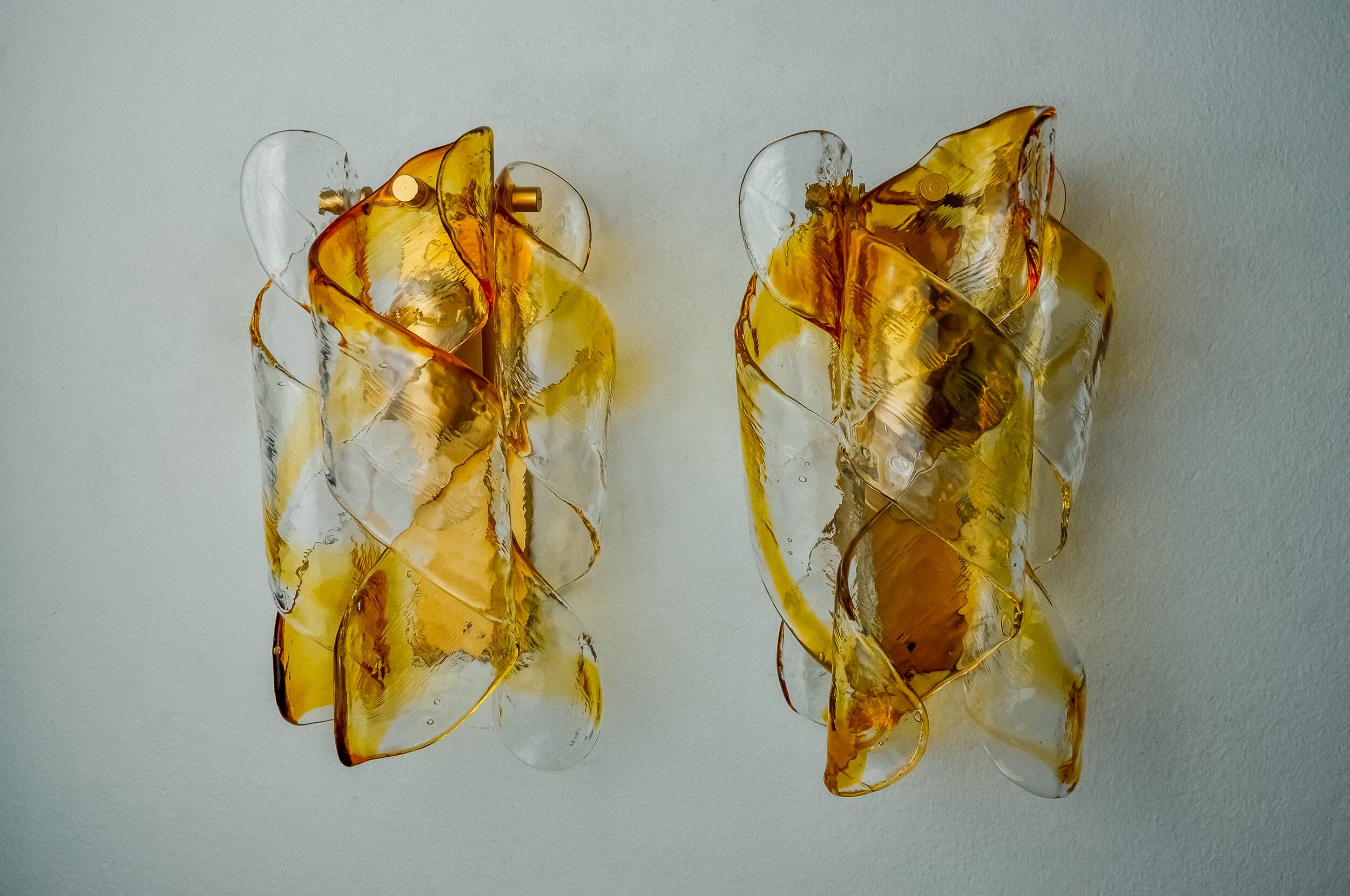 Pair of "Spirales" wall lights by Murano Mazzega, Italy, 1970