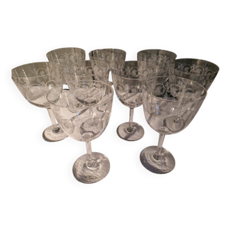 9 art nouveau water glasses - floral decor late 19th century - baccarat ??