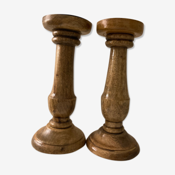 Pair of wooden candle holders