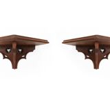 Pair of 2 Antique carved oak Church Wall Consoles, France ca. 1850