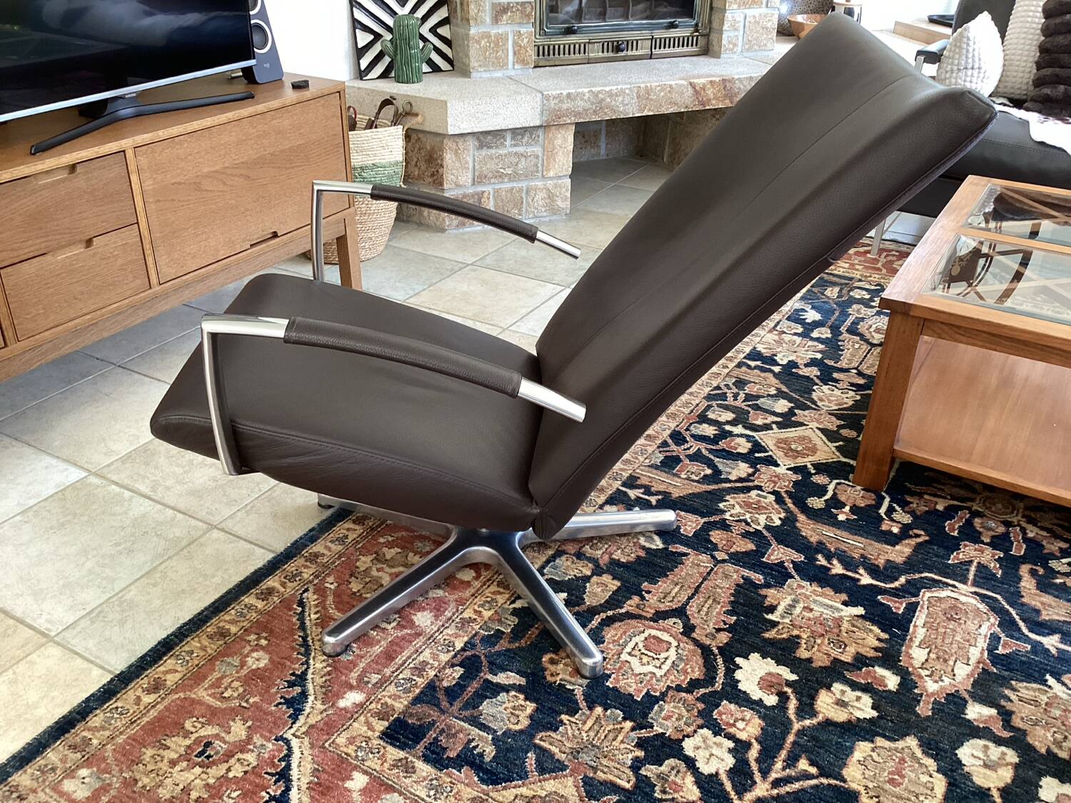 Chocolate leather swivel chair