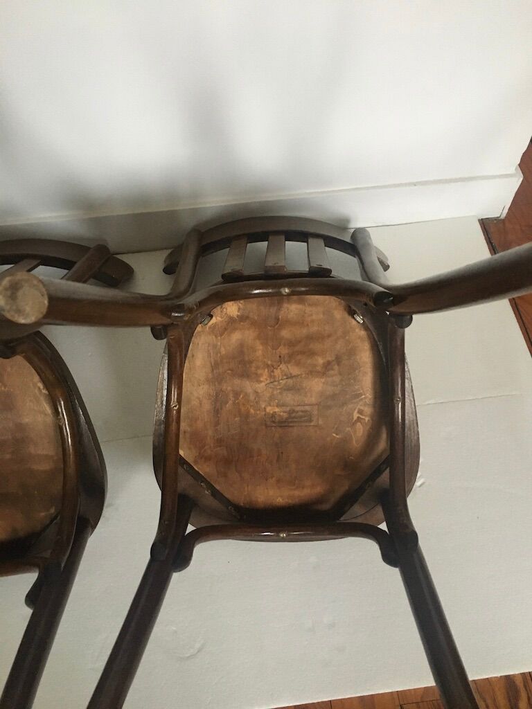 Baumann wood and leather chairs
