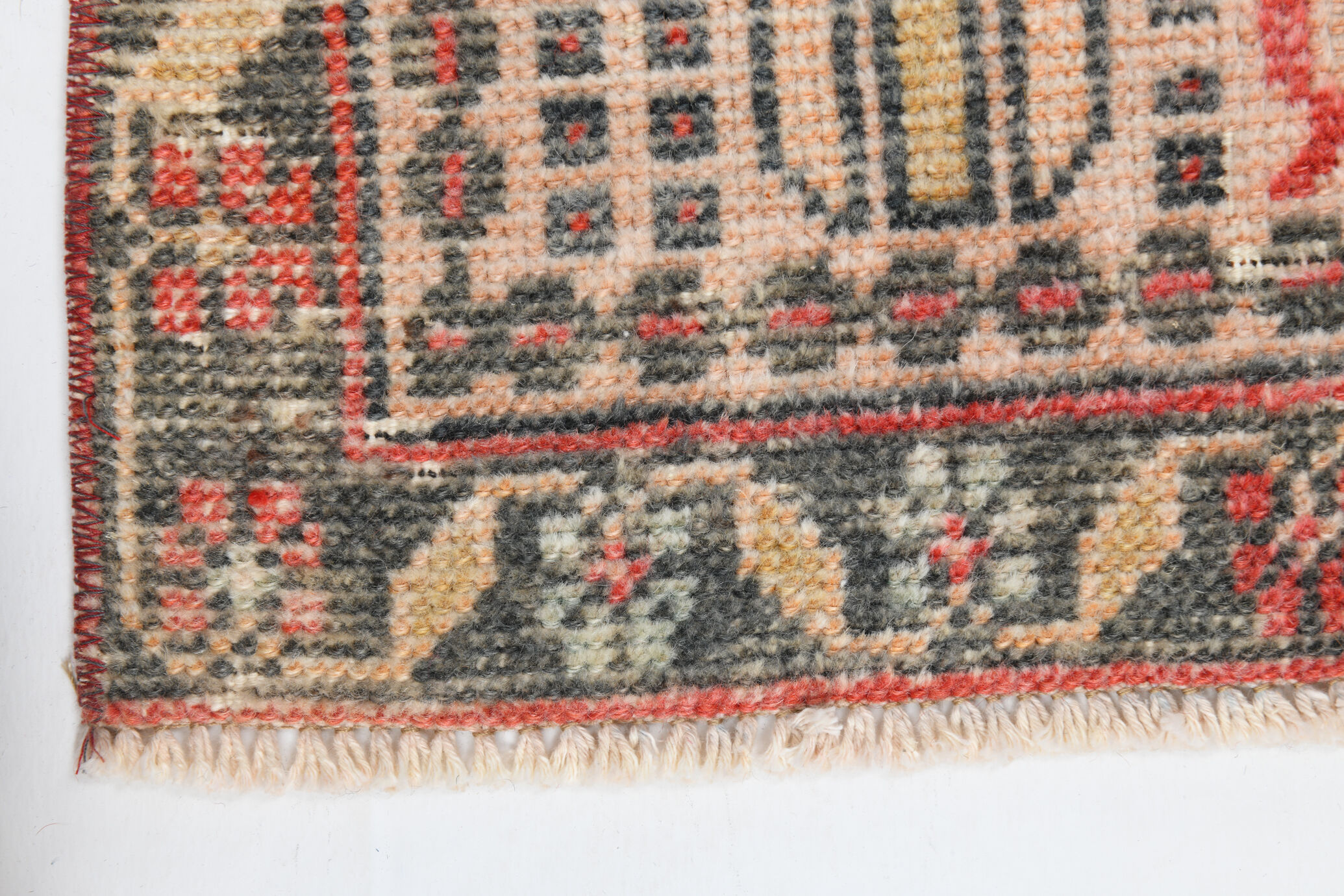4x10 red & beige wool vintage rug 140x301cm