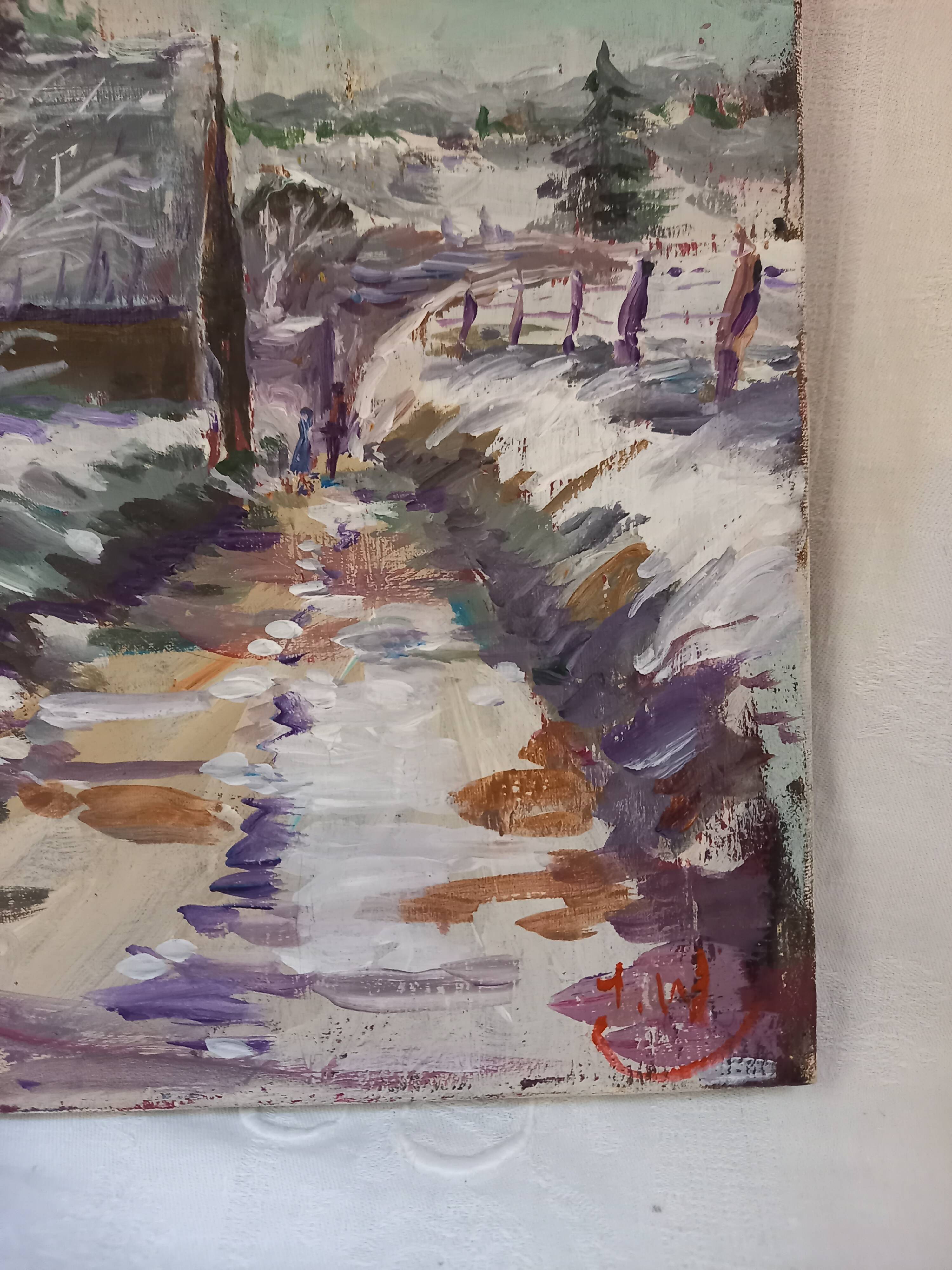 Oil on canvas, landscape under the snow, Jacques Wallart