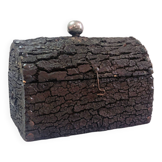 Large handmade cork box in the shape of a tree trunk imitation trunk