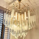 Vintage italian brass and glass chandelier, 1970s