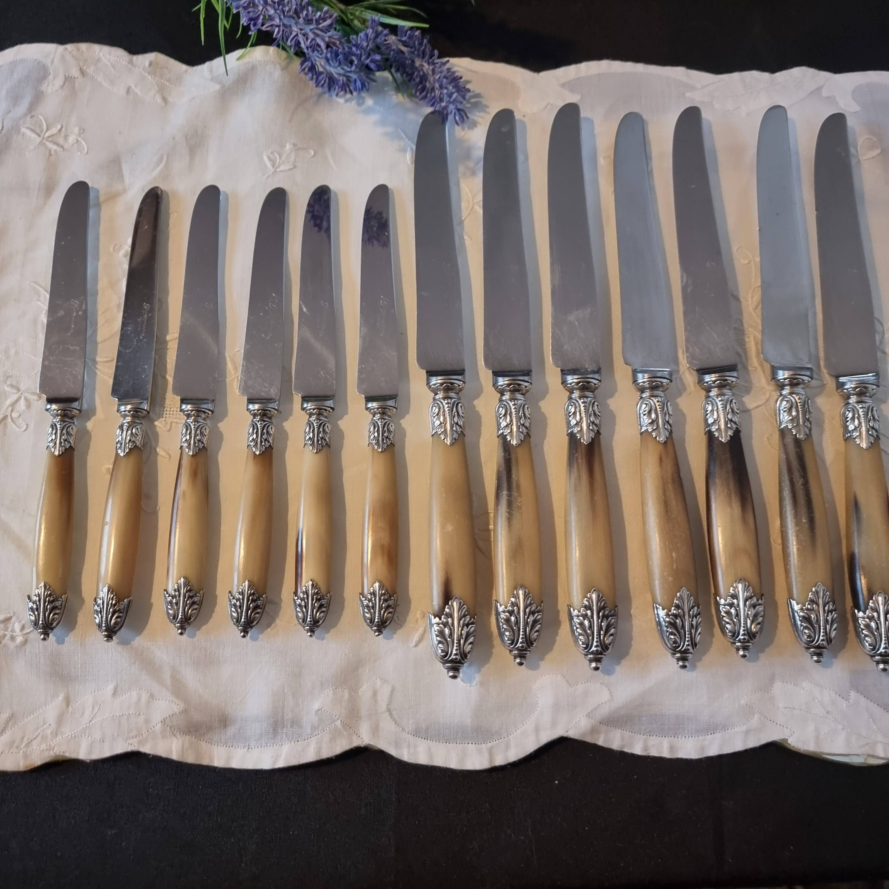 Exquisite set of twelve antique Art Nouveau knives (6+6)