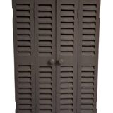Dark grey wooden trompe l'oeil shutter mirror 1990 / wall decoration object Shutter-style mirror
